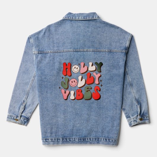 Retro Kerstmis Holly Jolly Vibes Trendy Feestdagen Denim Jacket (Achterkant)