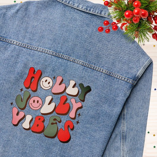 Retro Kerstmis Holly Jolly Vibes Trendy Feestdagen Denim Jacket