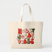 Retro Kerstmis Holly Jolly Vibes Trendy Feestdagen Grote Tote Bag (Voorkant)