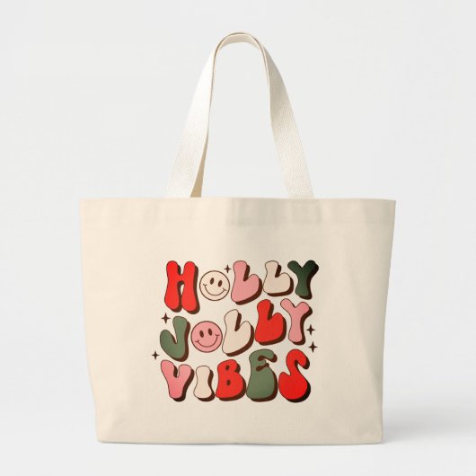 Retro Kerstmis Holly Jolly Vibes Trendy Feestdagen Grote Tote Bag (Voorkant)