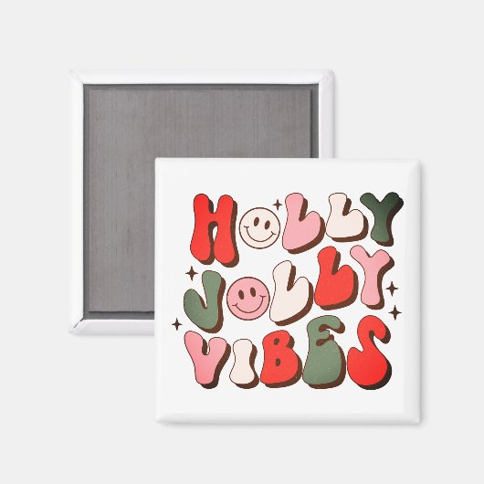 Retro Kerstmis Holly Jolly Vibes Trendy Feestdagen Magneet (Voorkant / Achterkant)