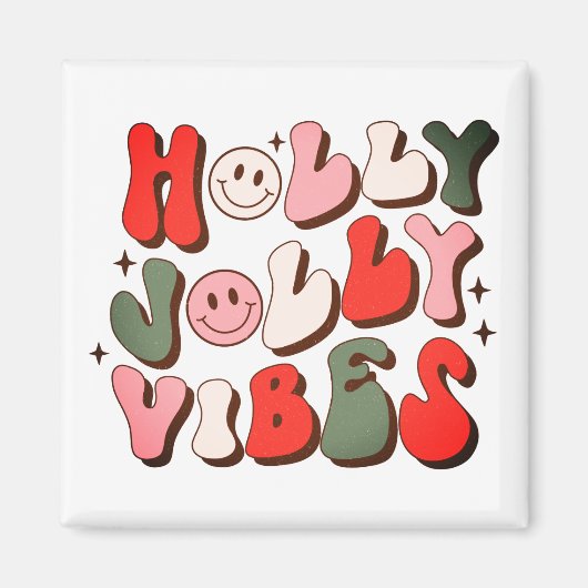 Retro Kerstmis Holly Jolly Vibes Trendy Feestdagen Magneet (Voorkant)