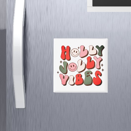 Retro Kerstmis Holly Jolly Vibes Trendy Feestdagen Magneet
