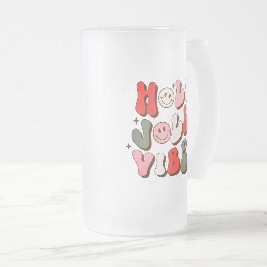 Retro Kerstmis Holly Jolly Vibes Trendy Feestdagen Matglas Bierpul (Voorkant rechts)