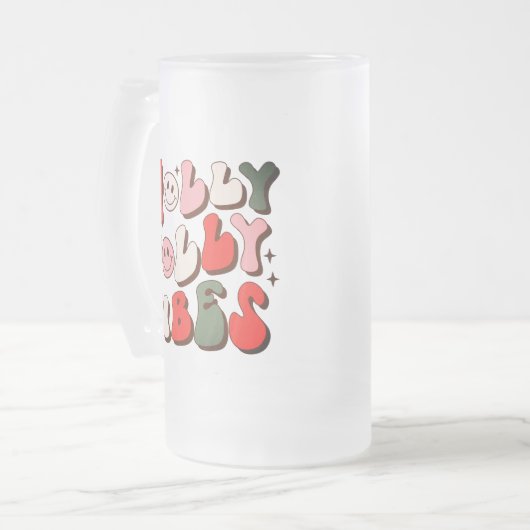 Retro Kerstmis Holly Jolly Vibes Trendy Feestdagen Matglas Bierpul (Voorkant links)