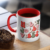 Retro Kerstmis Holly Jolly Vibes Trendy Feestdagen Mok
