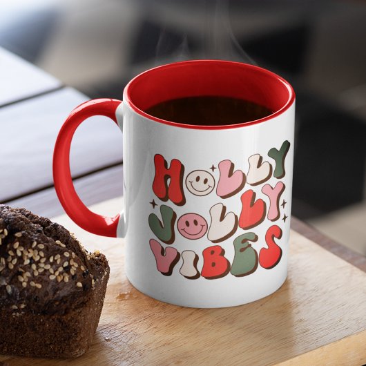 Retro Kerstmis Holly Jolly Vibes Trendy Feestdagen Mok