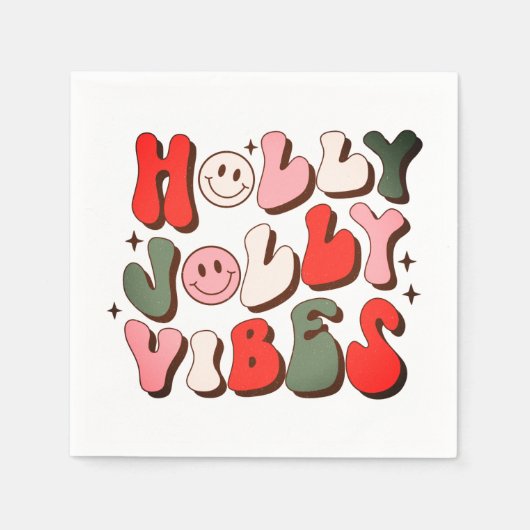 Retro Kerstmis Holly Jolly Vibes Trendy Feestdagen Servet (Voorkant)