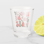 Retro Kerstmis Holly Jolly Vibes Trendy Feestdagen Shot Glas (Achterkant)