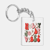 Retro Kerstmis Holly Jolly Vibes Trendy Feestdagen Sleutelhanger (Voorkant Links)