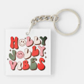 Retro Kerstmis Holly Jolly Vibes Trendy Feestdagen Sleutelhanger (Achterkant)