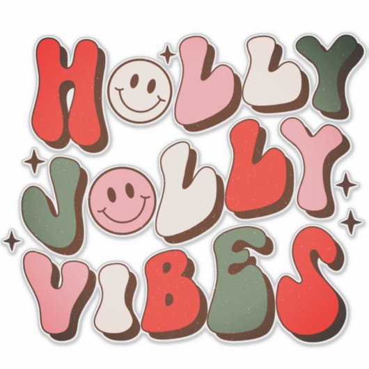 Retro Kerstmis Holly Jolly Vibes Trendy Feestdagen Sticker (Voorkant)