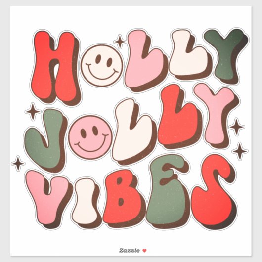 Retro Kerstmis Holly Jolly Vibes Trendy Feestdagen Sticker (Vel)