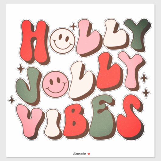 Retro Kerstmis Holly Jolly Vibes Trendy Feestdagen Sticker (Vel)