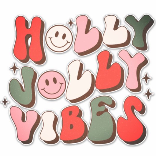 Retro Kerstmis Holly Jolly Vibes Trendy Feestdagen Sticker (Voorkant)