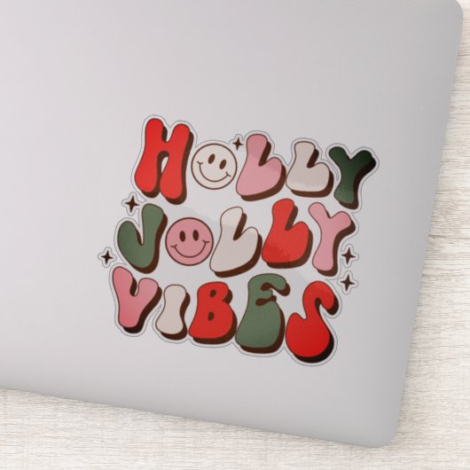 Retro Kerstmis Holly Jolly Vibes Trendy Feestdagen Sticker (Detail)
