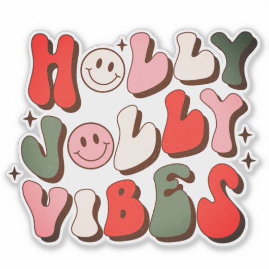 Retro Kerstmis Holly Jolly Vibes Trendy Feestdagen Sticker (Voorkant)