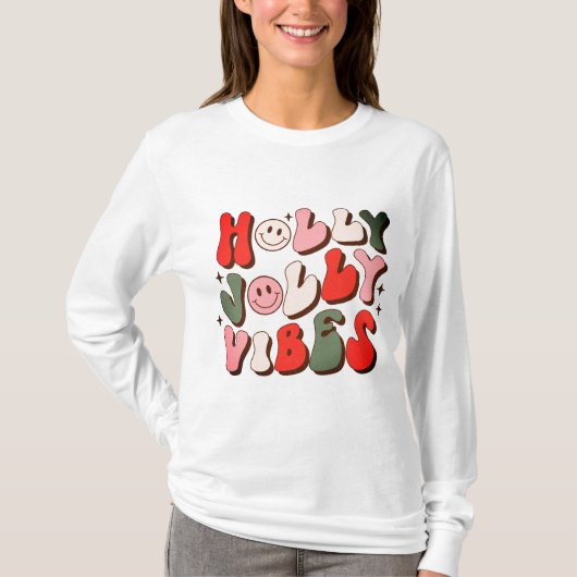 Retro Kerstmis Holly Jolly Vibes Trendy Feestdagen T-shirt (Voorkant)