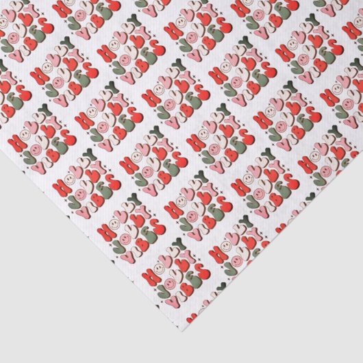 Retro Kerstmis Holly Jolly Vibes Trendy Feestdagen Tissuepapier (Detail)