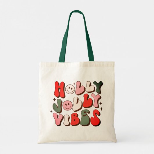 Retro Kerstmis Holly Jolly Vibes Trendy Feestdagen Tote Bag (Achterkant)