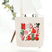 Retro Kerstmis Holly Jolly Vibes Trendy Feestdagen Tote Bag