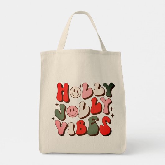 Retro Kerstmis Holly Jolly Vibes Trendy Feestdagen Tote Bag (Achterkant)