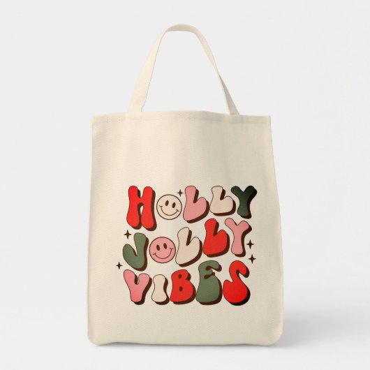 Retro Kerstmis Holly Jolly Vibes Trendy Feestdagen Tote Bag (Voorkant)
