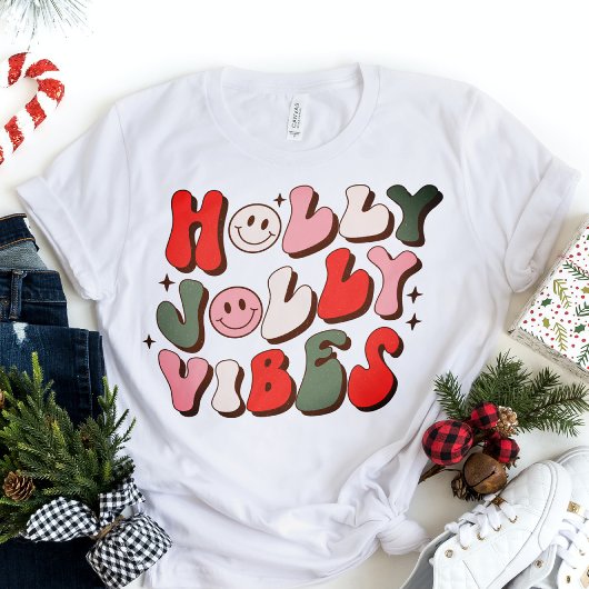 Retro Kerstmis Holly Jolly Vibes Trendy Feestdagen Tri-Blend Shirt