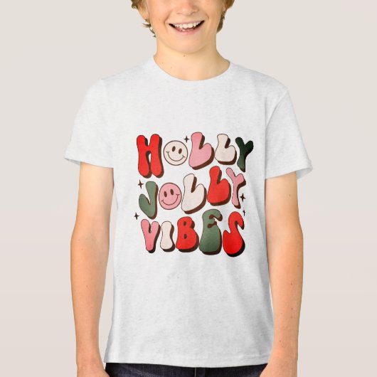 Retro Kerstmis Holly Jolly Vibes Trendy Feestdagen Tri-Blend Shirt (Voorkant)