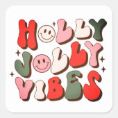 Retro Kerstmis Holly Jolly Vibes Trendy Feestdagen Vierkante Sticker (Voorkant)