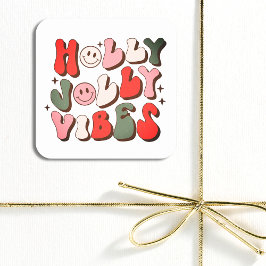 Retro Kerstmis Holly Jolly Vibes Trendy Feestdagen Vierkante Sticker