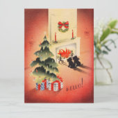 Retro Kerstmis Honden wachten op Feestdagenkaart (Staand voorkant)