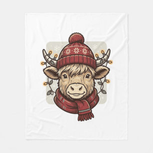 Retro Kerstmis Hoogland Koe Vector T-shirt Ontwerp Fleece Deken
