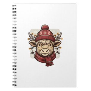Retro Kerstmis Hoogland Koe Vector T-shirt Ontwerp Notitieboek