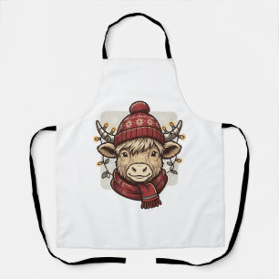 Retro Kerstmis Hoogland Koe Vector T-shirt Ontwerp Schort