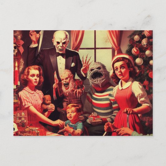 Retro Kerstmis Horror Briefkaart (Voorkant)