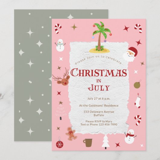 Retro Kerstmis in juli Vertraagd Feest Kaart (Voorkant / Achterkant)
