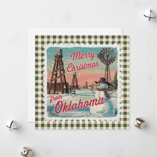 Retro Kerstmis in Oklahoma Kerstkaart (Voorkant / Achterkant in situ)
