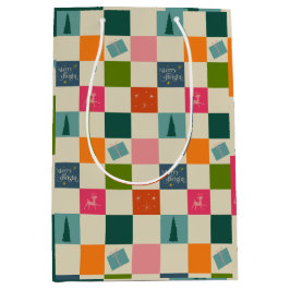 Retro Kerstmis Inpakpapier Merry and Bright Medium Cadeauzakje
