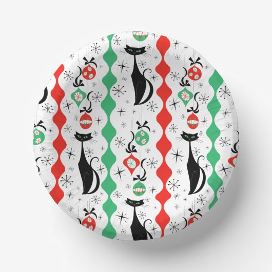 Retro Kerstmis Kat Streep Multi rond Papieren Kommen (Voorkant)