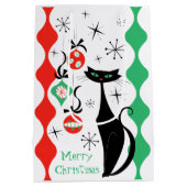 Retro Kerstmis Kat Streep Prettig Kerstfeest Medium Cadeauzakje (Achterkant)