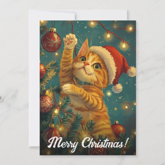 Retro Kerstmis Kattenboom Aangepaste Tekst Feestdagenkaart (Voorkant)