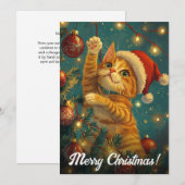 Retro Kerstmis Kattenboom Aangepaste Tekst Feestdagenkaart (Voorkant / Achterkant)