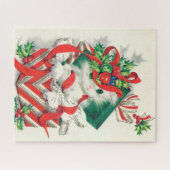 Retro Kerstmis  kattenborstel Legpuzzel (Horizontaal)