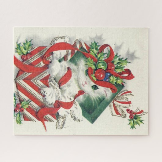 Retro Kerstmis  kattenborstel Legpuzzel (Horizontaal)