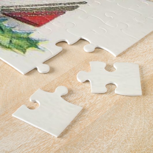 Retro Kerstmis  kattenborstel Legpuzzel (Zijkant)