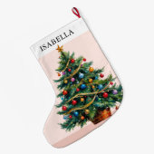 Retro Kerstmis Kerstboom Rustieke Afbeelding Grote Kerstsok (Achterkant (Hangend))