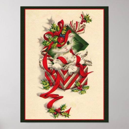 Retro Kerstmis  Kitten Kerstmis Poster (Voorkant)