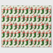Retro Kerstmis Kousen Cadeaupapier (Vlak)