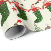 Retro Kerstmis Kousen Cadeaupapier (Rol Hoek)